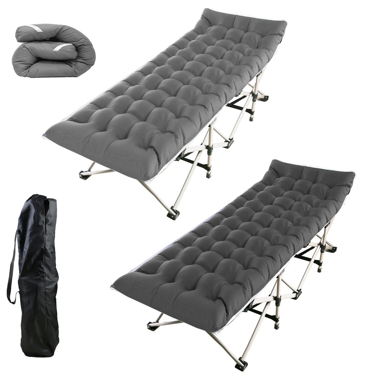 Folding Camping Cot Portable Sleeping Camping Bed Collapsible Travel Camp Cots Guest Bed Cot with 2-Sided Soft Pad 440LBS Max Load