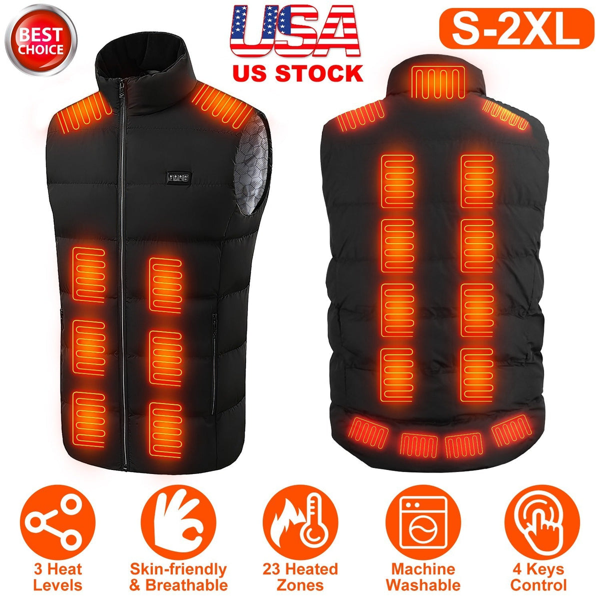 Heated Vest Men Women Heated Jacket with 23 Heating Zones 3 Heat Levels USB Powered Machine Washable for Winter Hiking Skiing Skating Outdoor Activiti