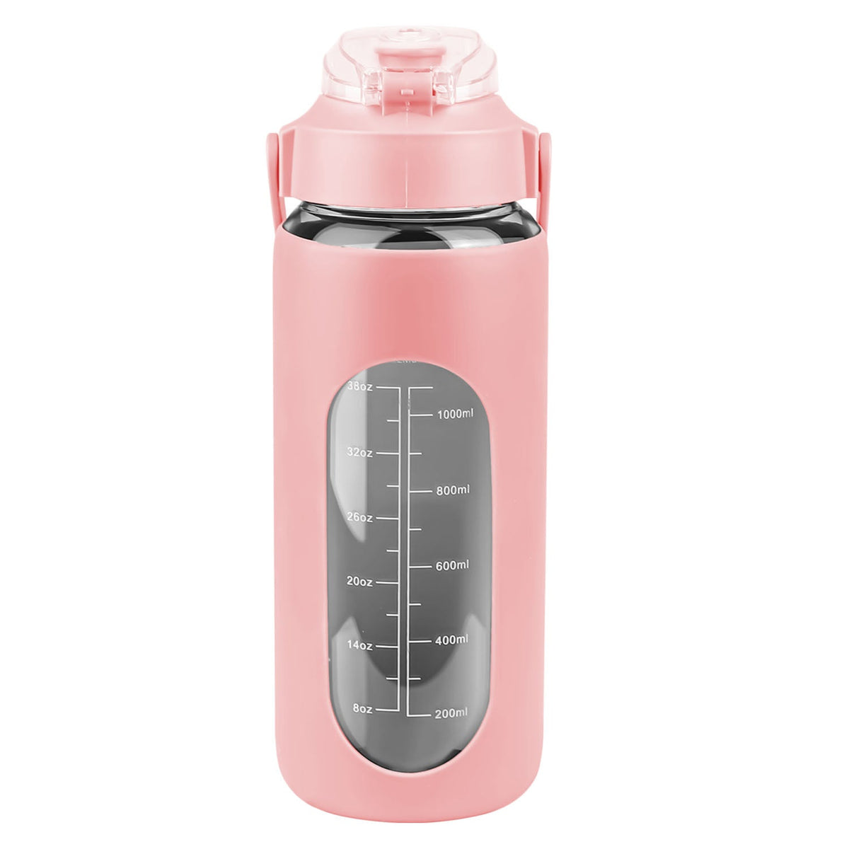 34Oz Glass Water Bottle Sports Water Bottle Motivational Water Bottle Water Intake Tracker Bottle with Straw Time Marker Silicone Sleeve Handle for Gy