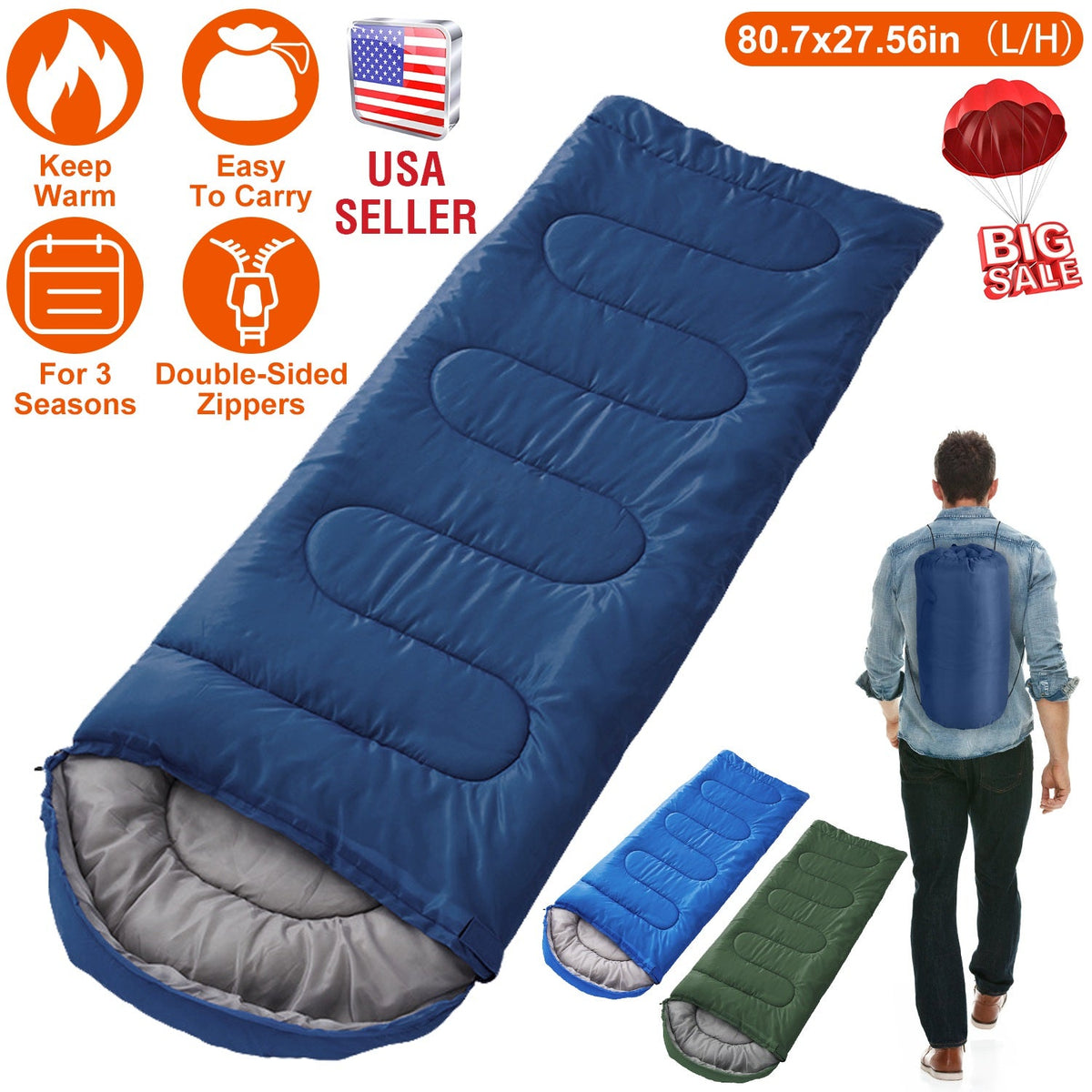 Camping Sleeping Bag for 3-Season Outdoor Use