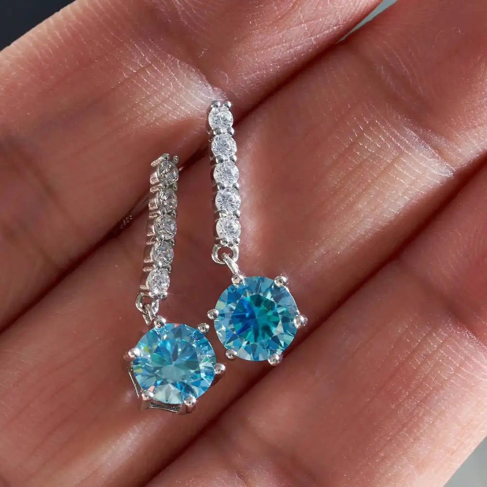 2ct Moissanite Drop Earrings 925 Sterling Silver Royal Blue Gold Accent