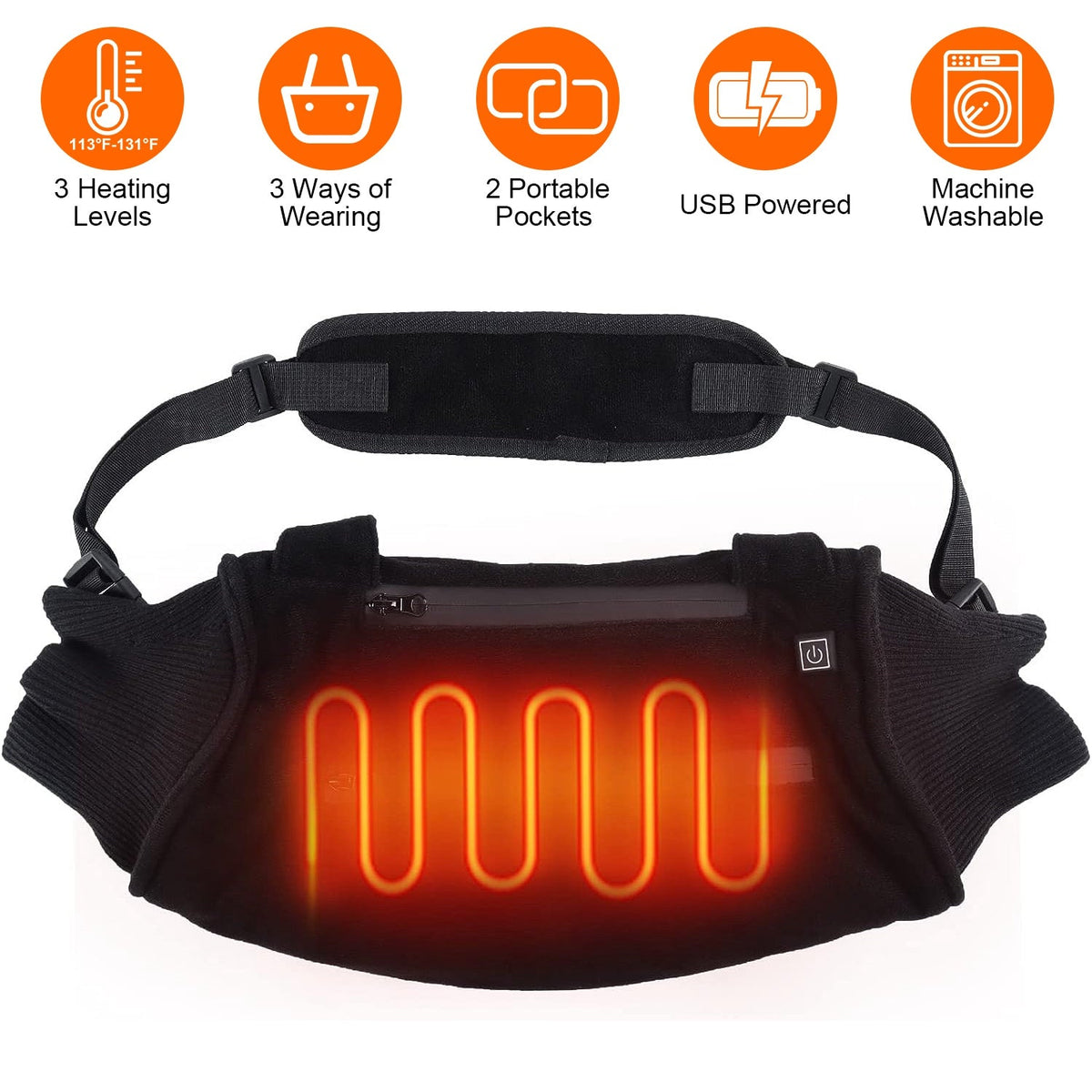 Electric Heated Hand Muff Hand Warmer Pouch Heated Waist Pouch for Winter with 3 Heating Levels Indoor Outdoor Machine Washable