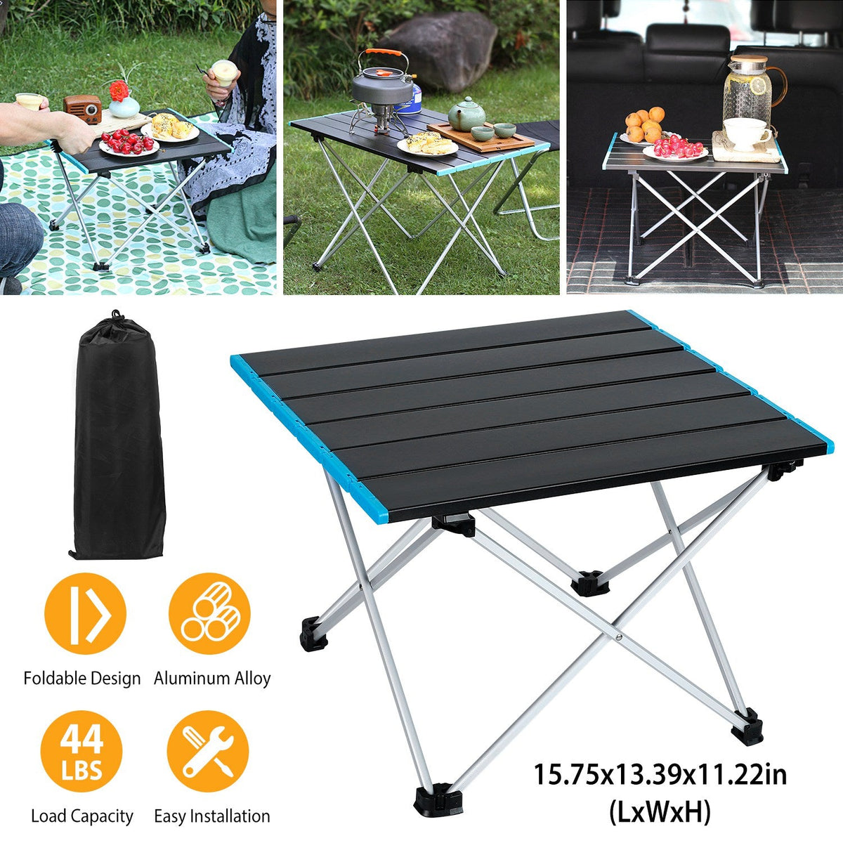 Folding Camping Table Aluminum Alloy Portable Desk Collapsible Outdoor Lightweight Picnic Table w/ Carry Bag For Camping Beach Backpacking Fishing Tra