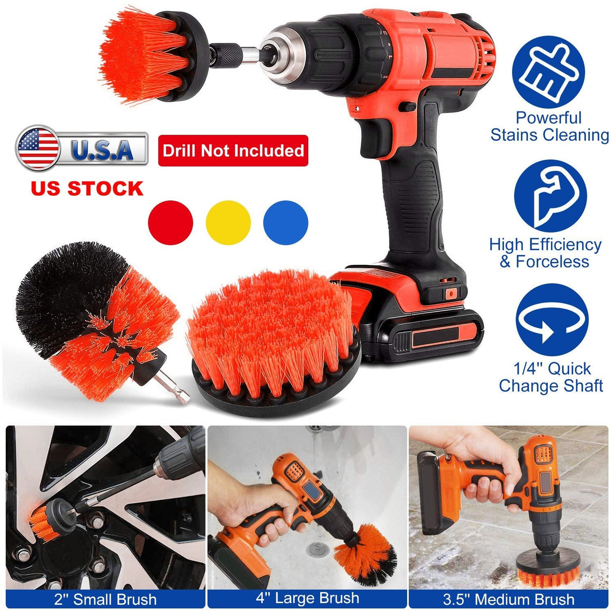 3Pcs/Set Drill Brush Power Scrubber Cleaning Brush for Car Carpet Wall Tile Tub Cleaner Combo