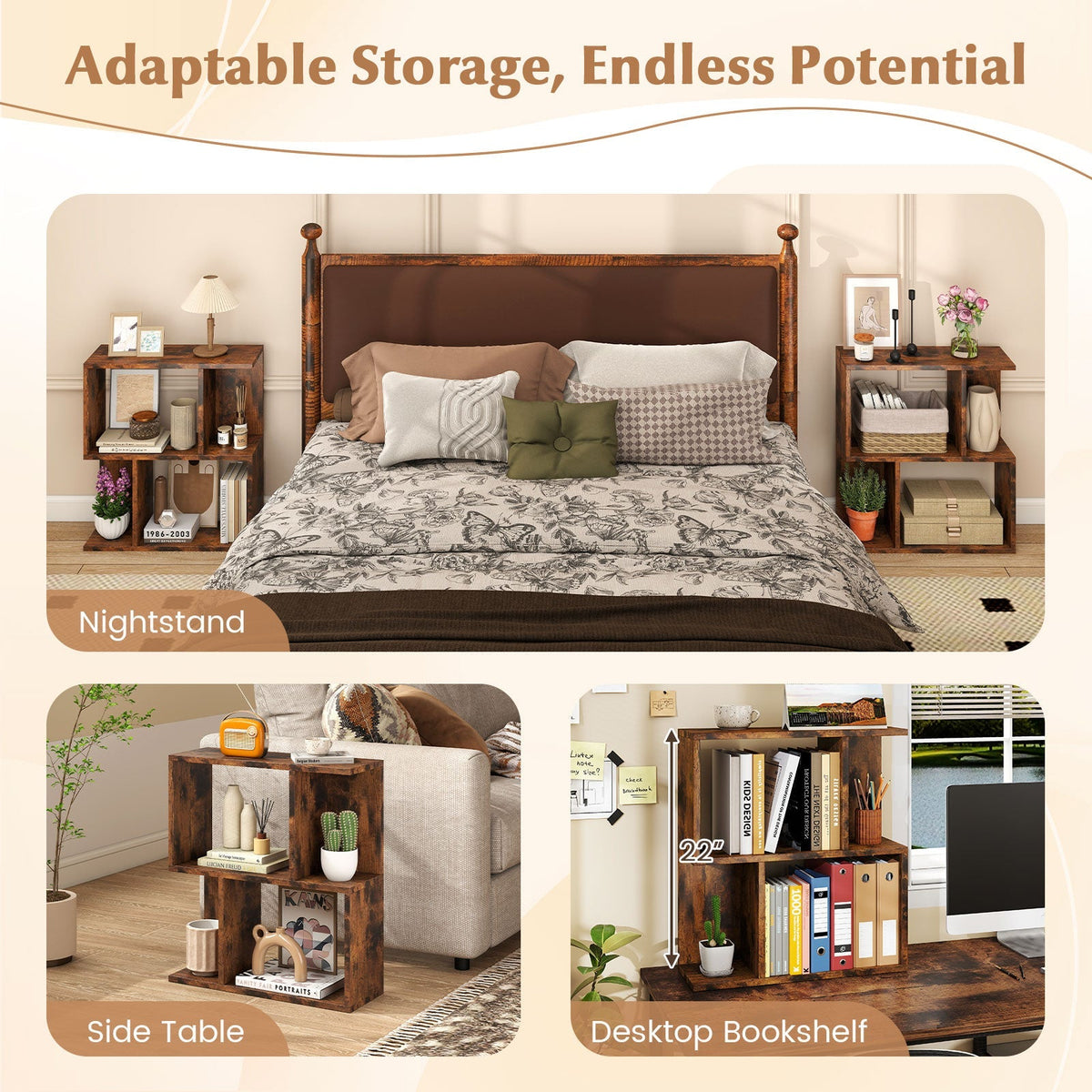 3-Tier Bookshelf with Display Shelf for Small Space
