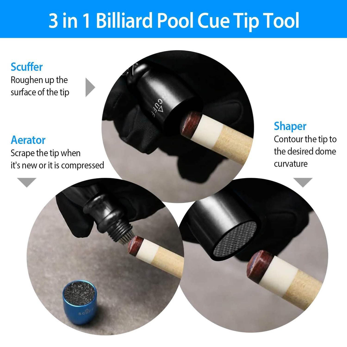 3-in-1 Snooker Pool Cue Tip Tool