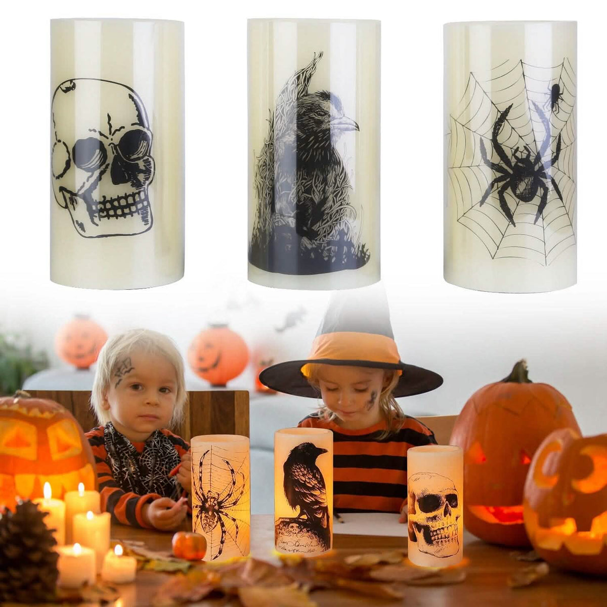 3-Pack: Halloween Battery Operated Flameless Candle Lamp with Timer Setting