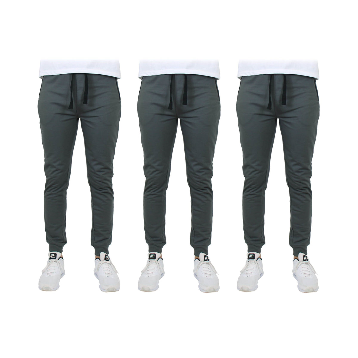 3-Pack: Men's Slim Fitting French Terry Jogger Lounge Pants with Zipper Pockets