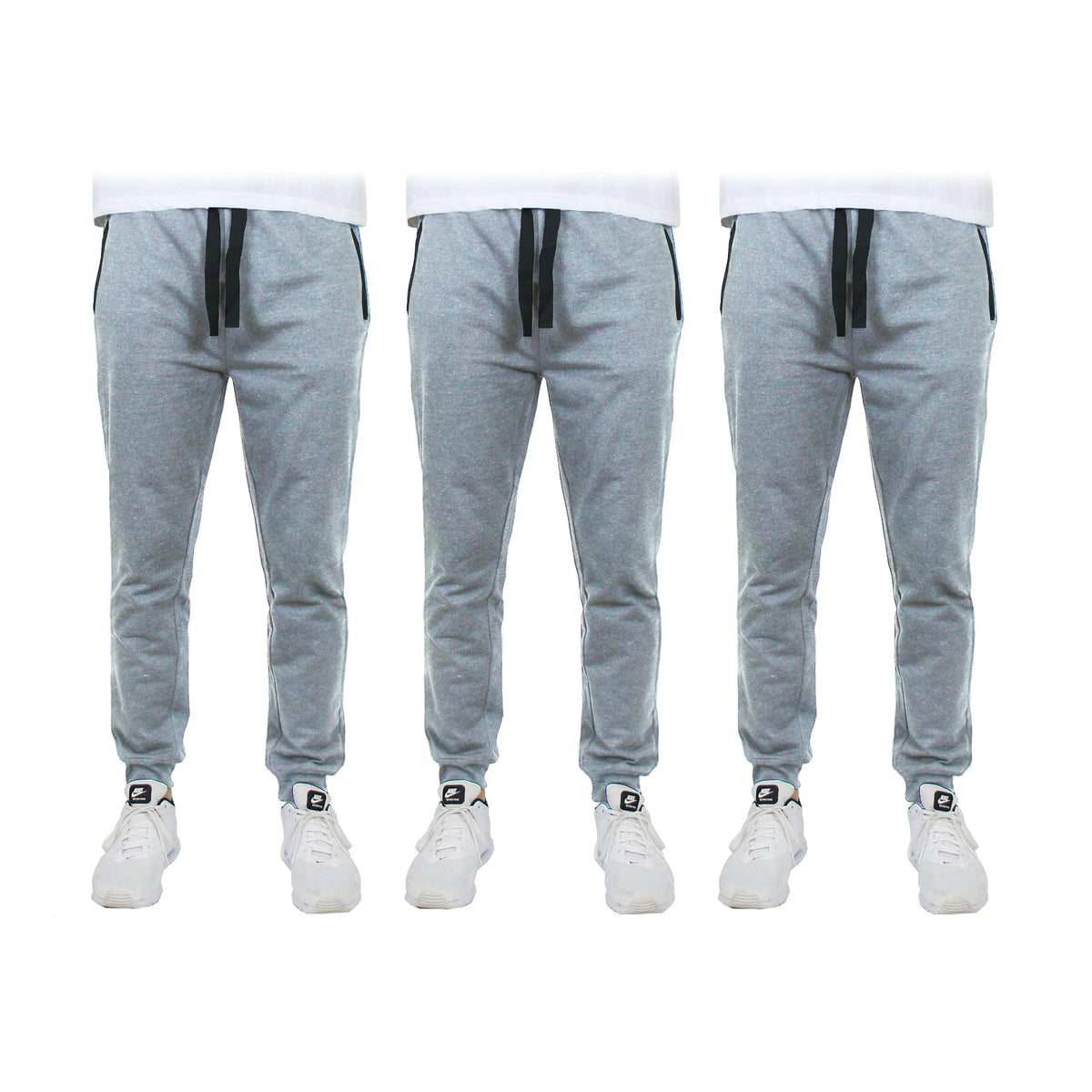 3-Pack: Men's Slim Fitting French Terry Jogger Lounge Pants with Zipper Pockets