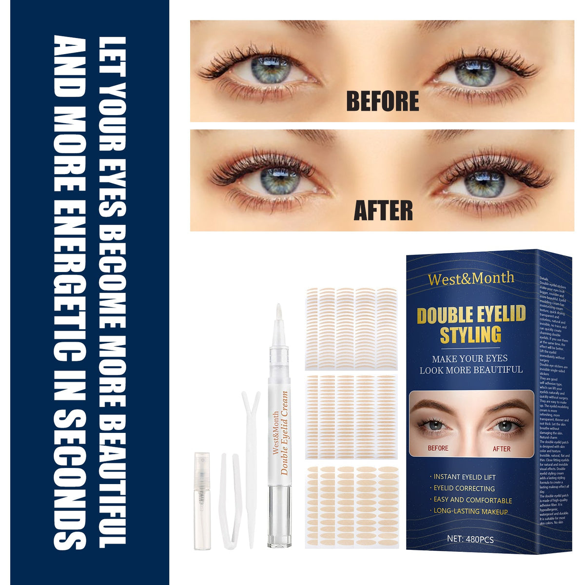 Double Eyelid Styling, Invisible Glue-free Natural Mesh Is Sticky When It Meets Water Lace Olive Type