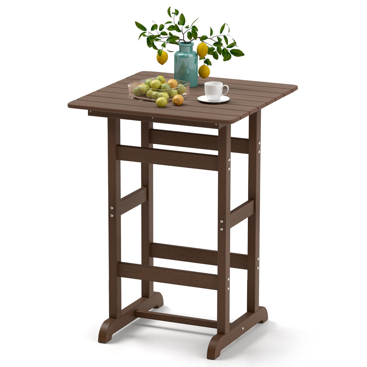 30 Inch Square Bar Table Dining Table with Slatted Tabletop for Poolside