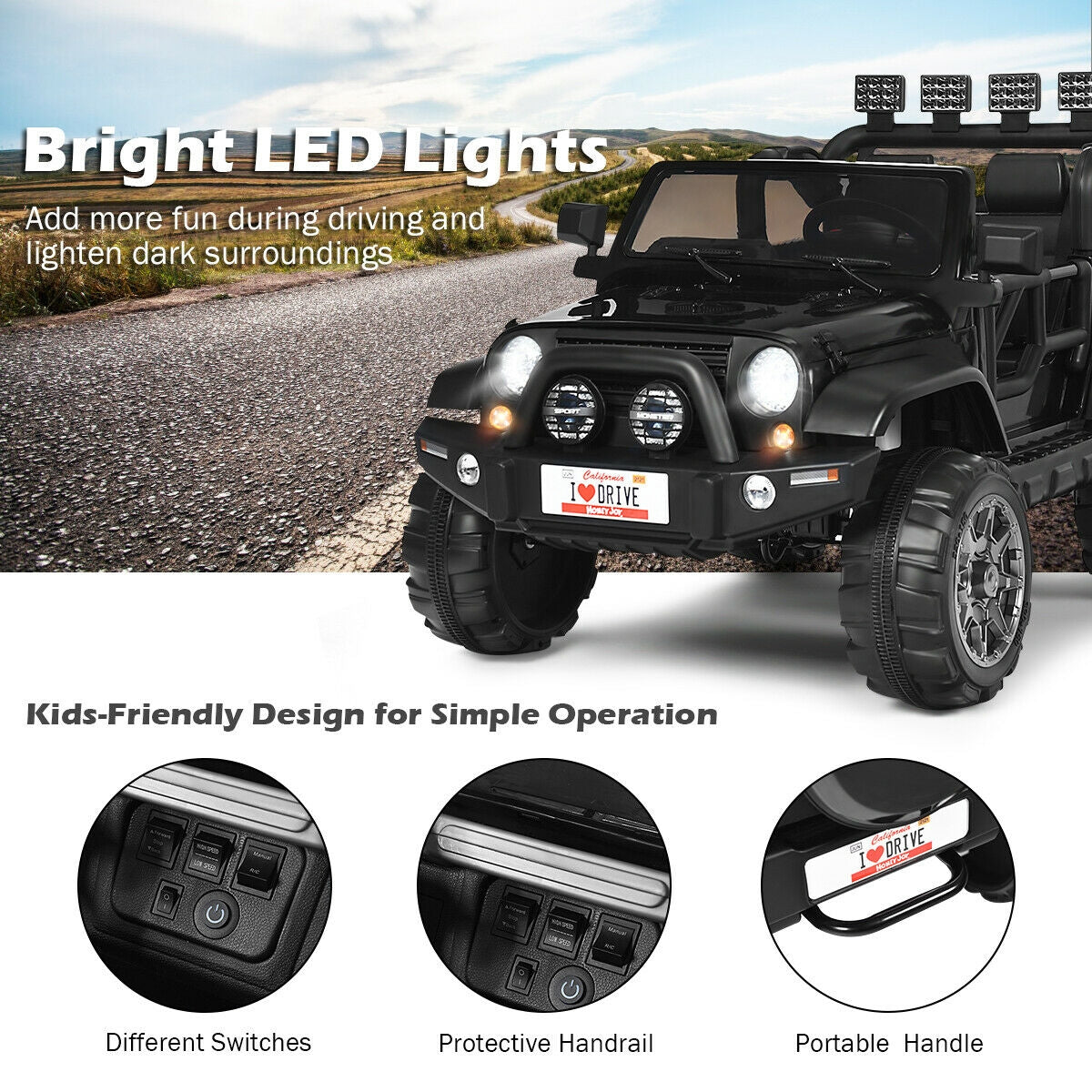 12V 2-Seater Ride on Car Truck with Remote Control and Storage Room