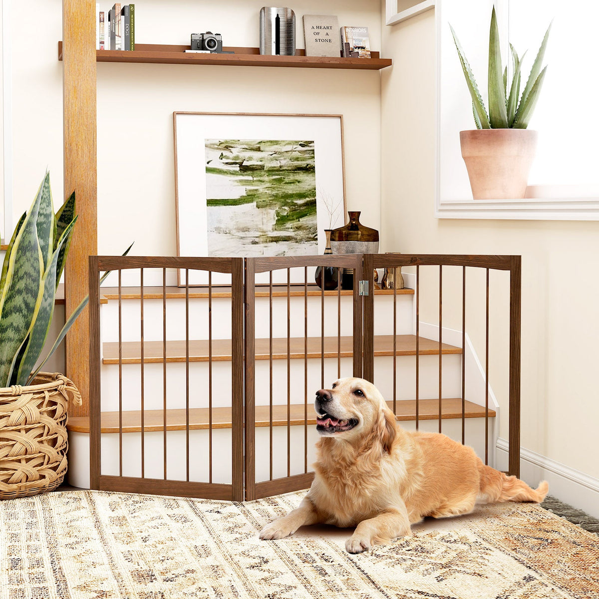 30 Inch Tall Wooden Pet Fence for Cats Small and Medium Dogs-Brown