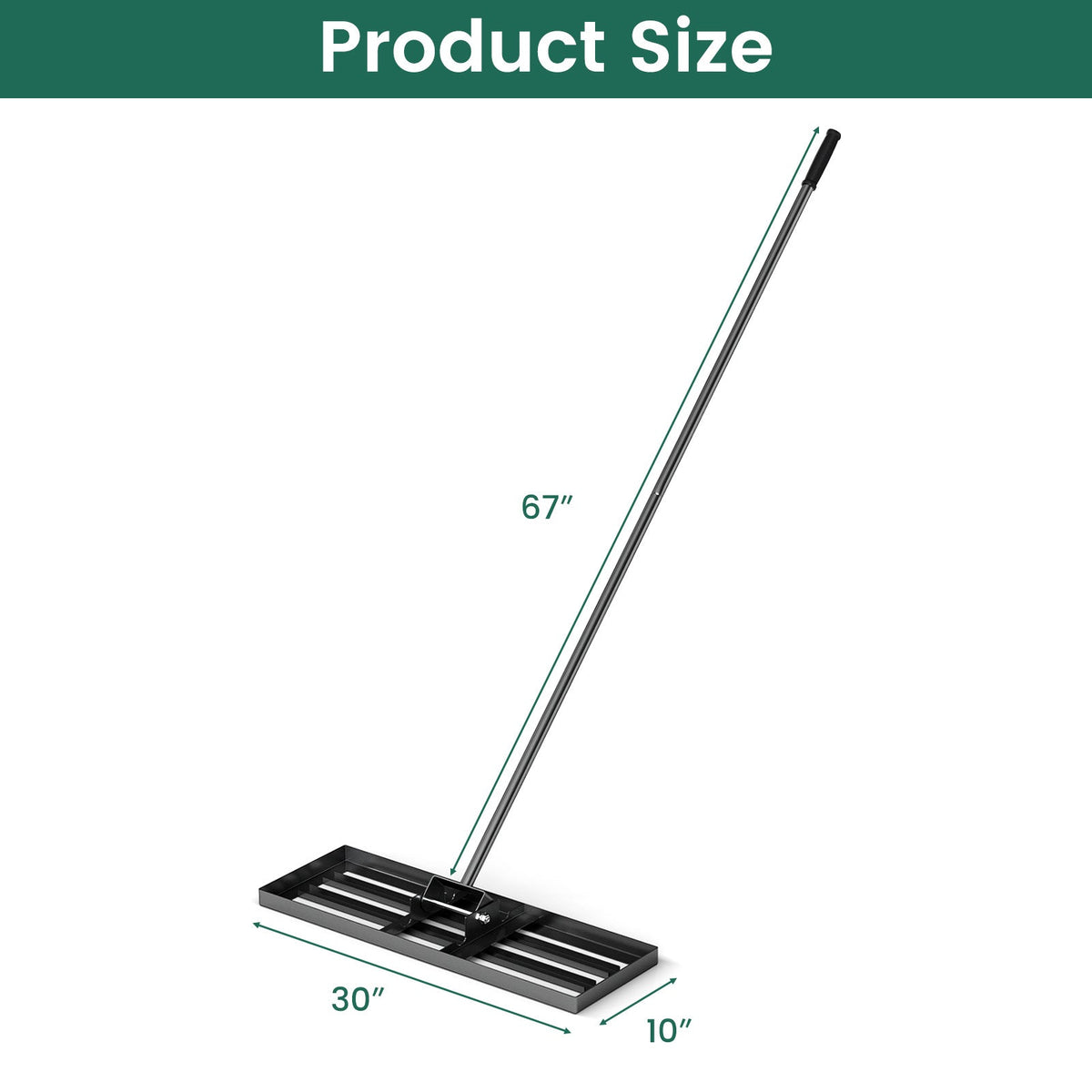 30 x 10 Inch Lawn Leveling Rake with Ergonomic Handle