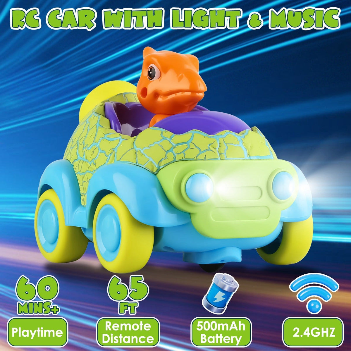 2Pack Dinosaur Remote Control Cars for Toddlers Rechargeable RC Cars with Light Music Birthday Gift For Boys Girls Aged 3 4 5 6 Years Old