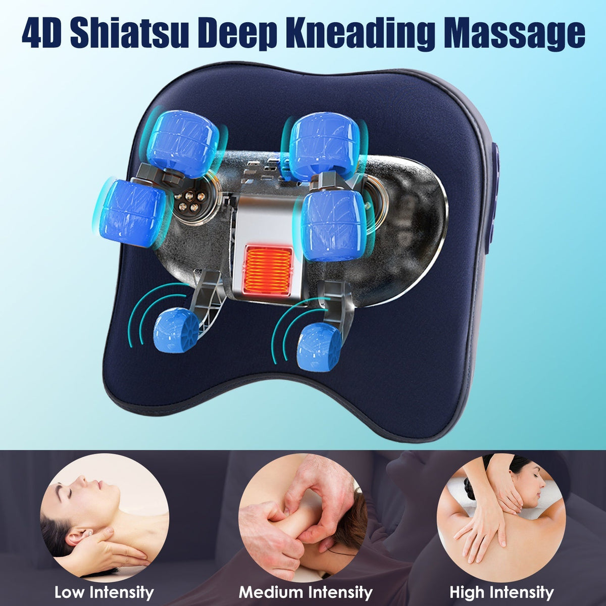 Cordless Neck Shoulder Massager With Soothing Heating 3 Intensity Levels 2 Heating Levels Electric 4D Shiatsu Deep Kneading Pillow For Back Traps Gift