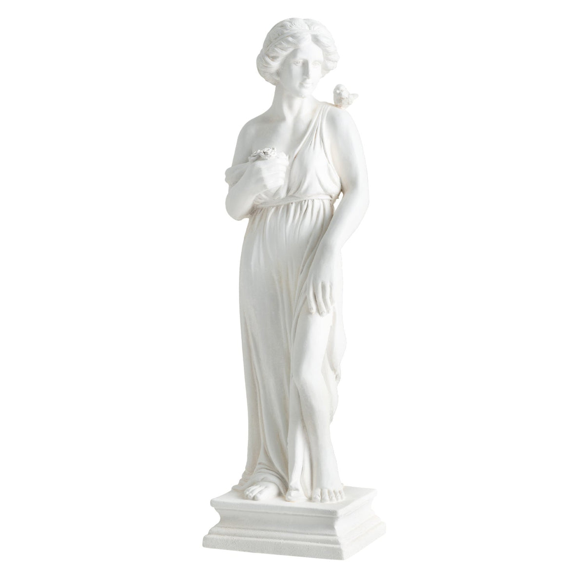 31.5 Inch Outdoor Greek Goddess Statue with Antique Finish and Column Base