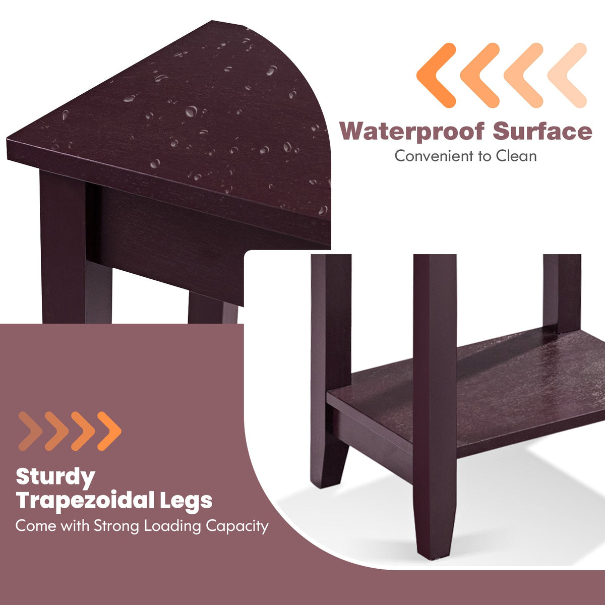 2-Tier Nightstand End Side Wooden Legs Table for Bedroom