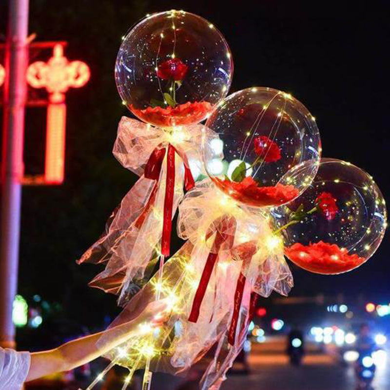 Ramo de Rosas de Globos Luminosos LED Rosa Bola Bobo Transparente