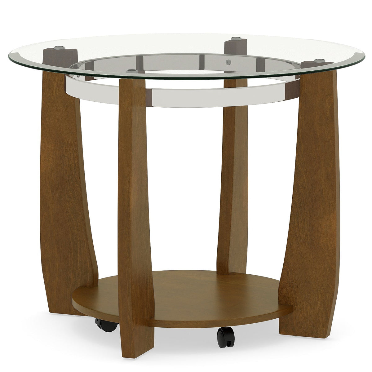 32" 2-Tier Glass Round Coffee Table with Storage Shelf