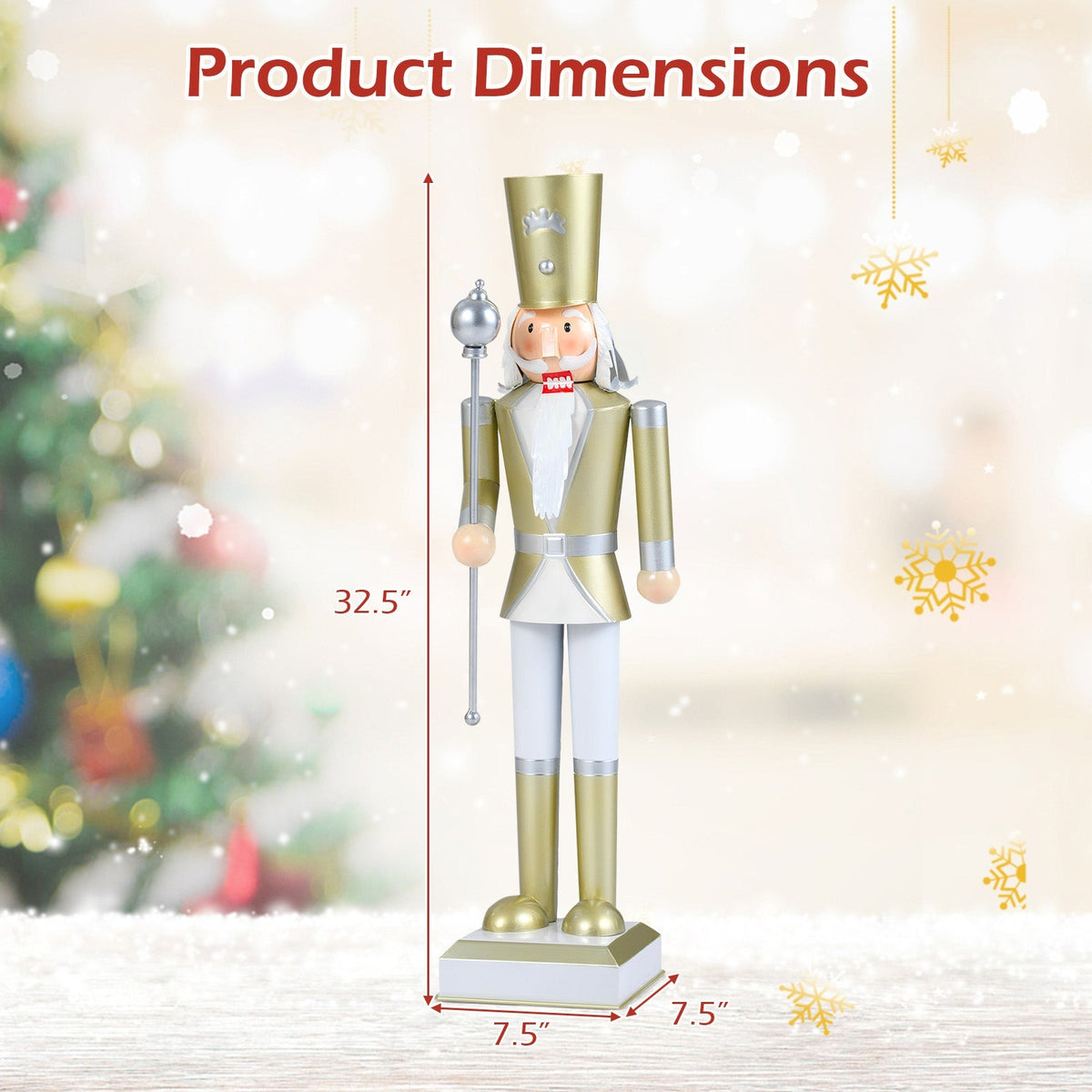 32.5 Inch Christmas Nutcracker with High Hat and Beautiful Scepter