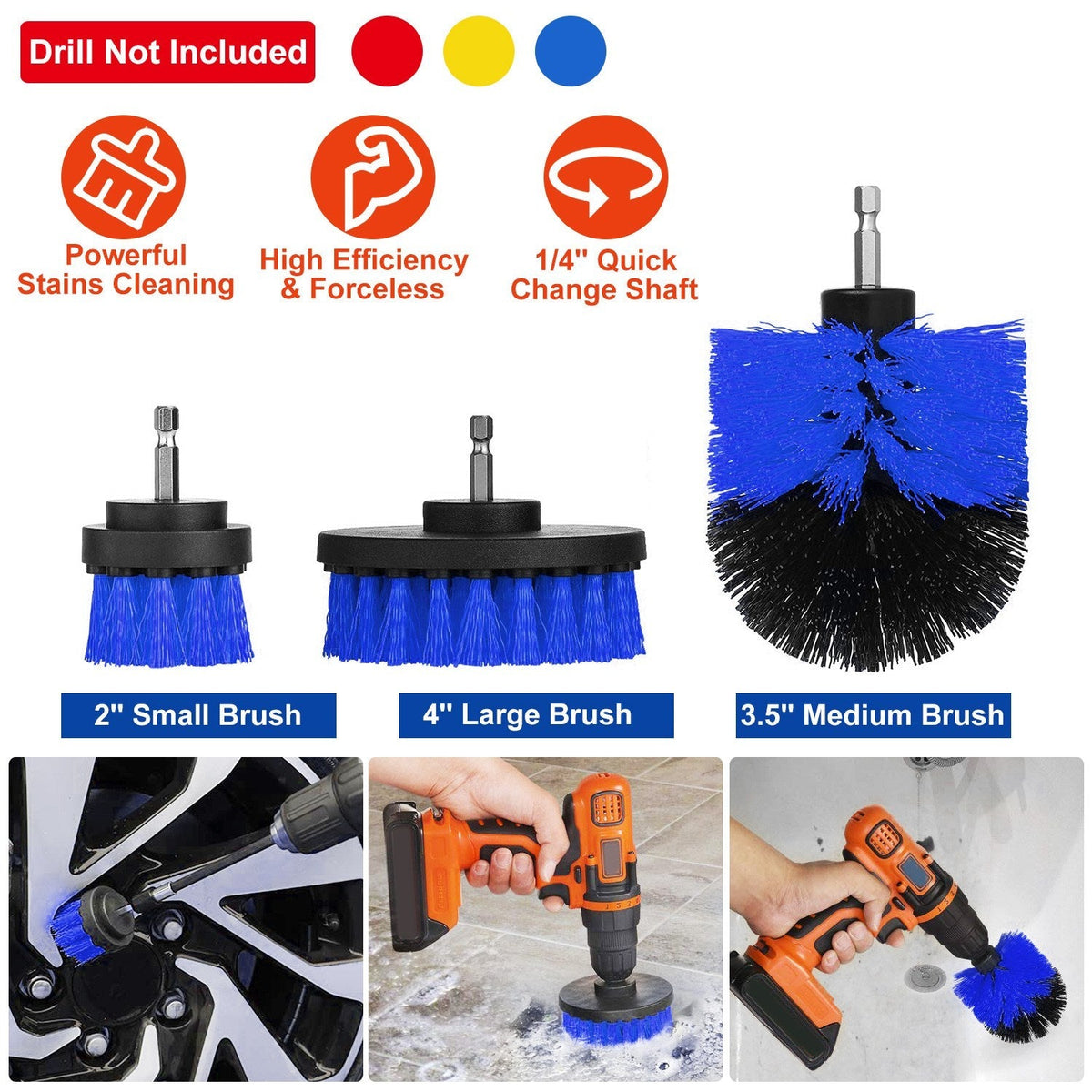 3Pcs/Set Drill Brush Power Scrubber Cleaning Brush for Car Carpet Wall Tile Tub Cleaner Combo