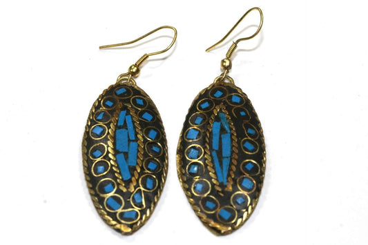 Third Eye Mosaic Earrings Gold Tone Handmade Inlay Color