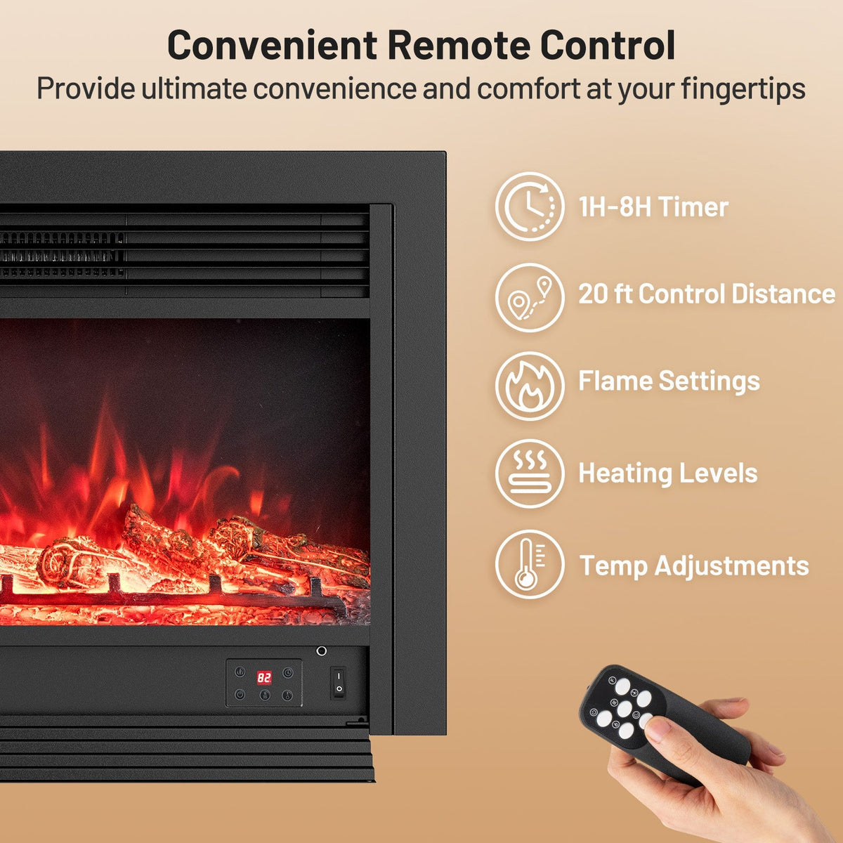 33/36-Inch Electric Fireplace Insert 750W/1500W Recessed Fireplace Heater
