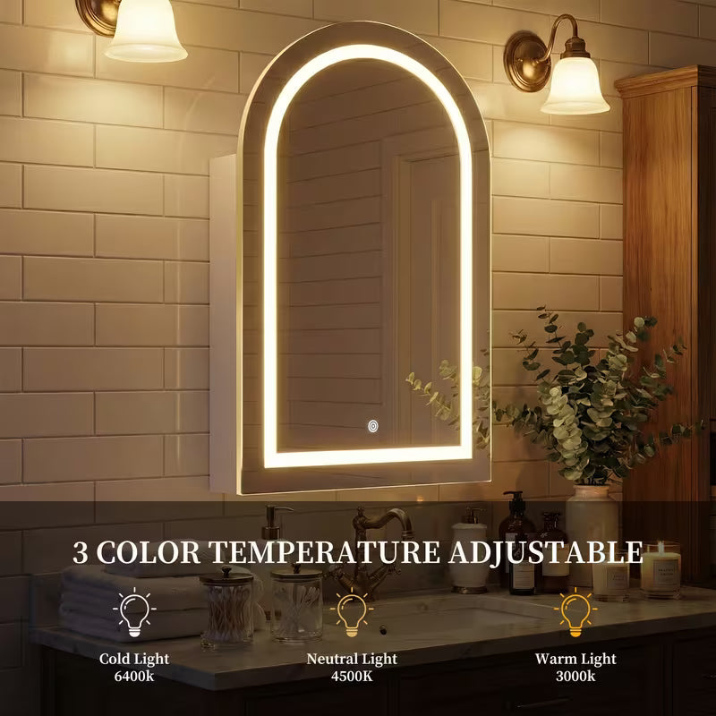 Modern Arched Medicine Cabinet with LED Light and Anti-Fog Mirror