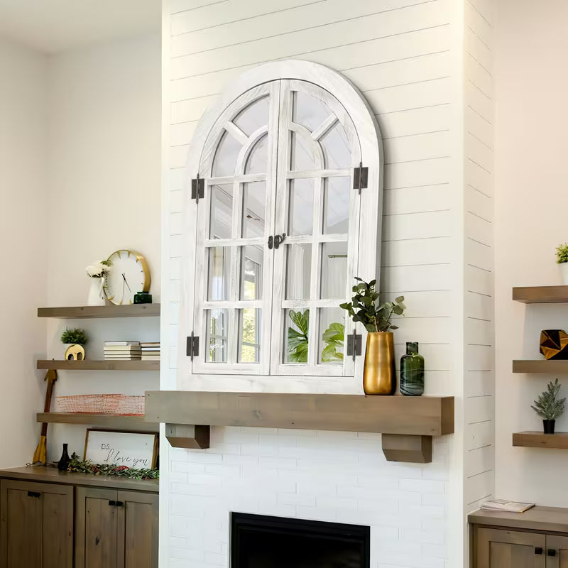 Arched Wood Frame Window Wall Mirror Farmhouse Decor