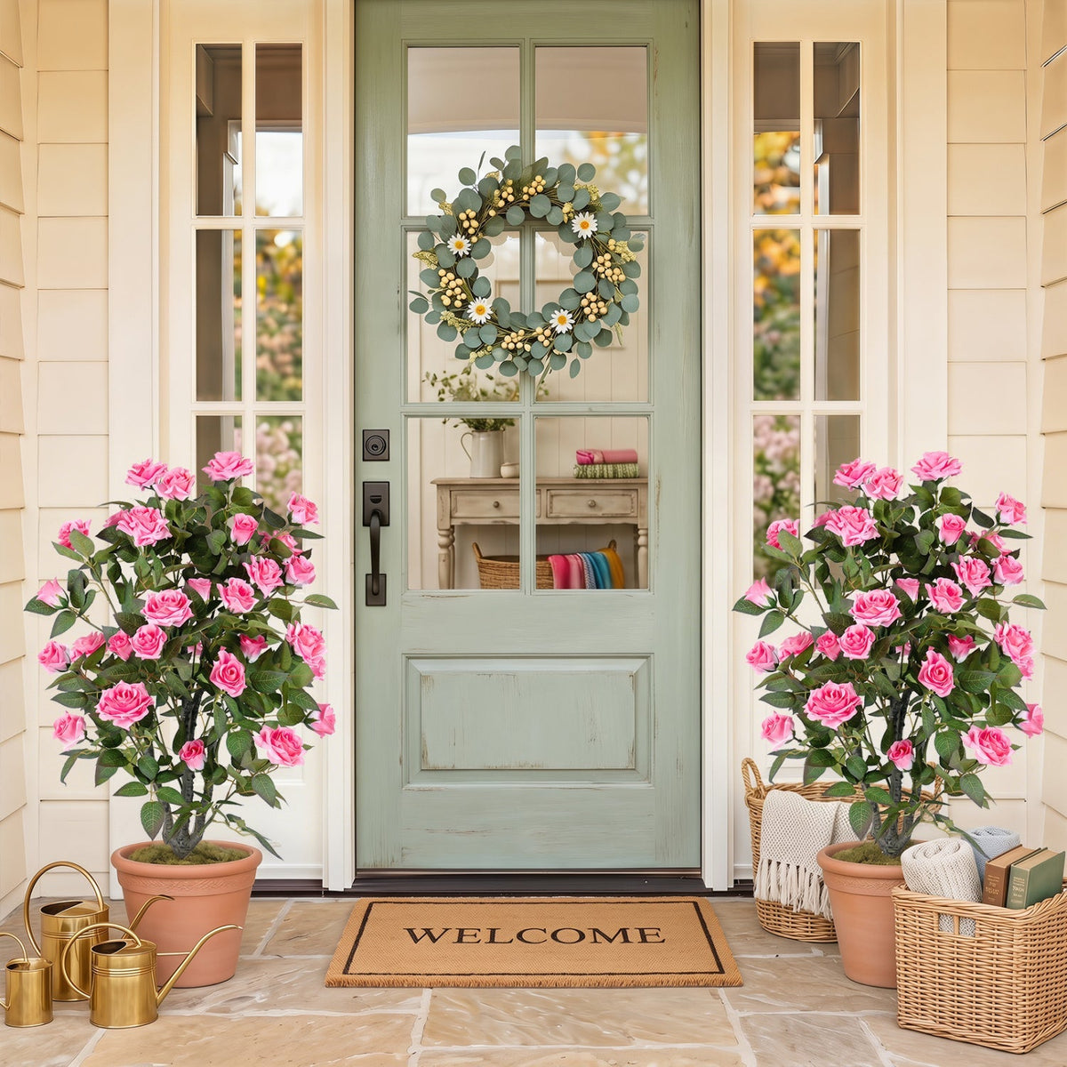 35.5" Artificial Rose Tree with Blooming Flowers in Pot