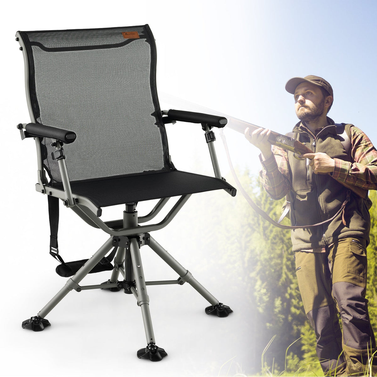 Silla de caza giratoria silenciosa de 360 grados - Negra