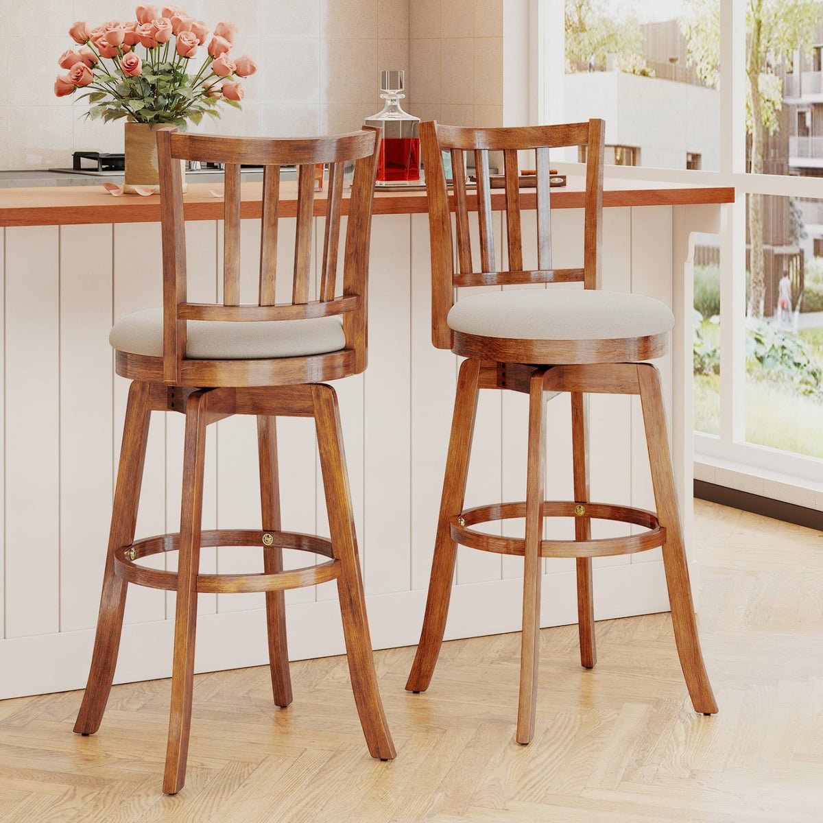 360¬∞ Rotating Counter Height Chairs Set of 4 with Backrest and Upholstered Seat