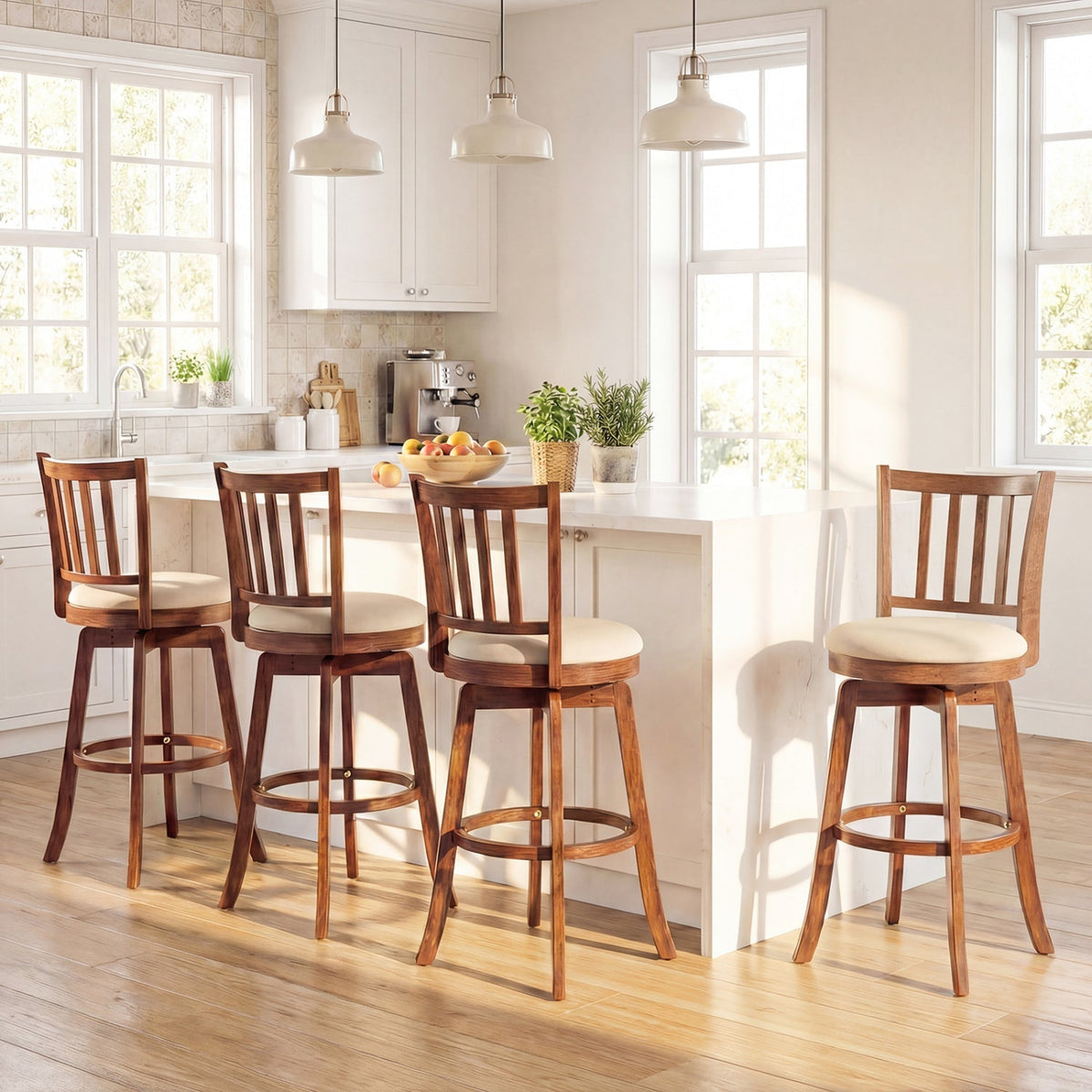 360¬∞ Rotating Counter Height Chairs Set of 4 with Backrest and Upholstered Seat