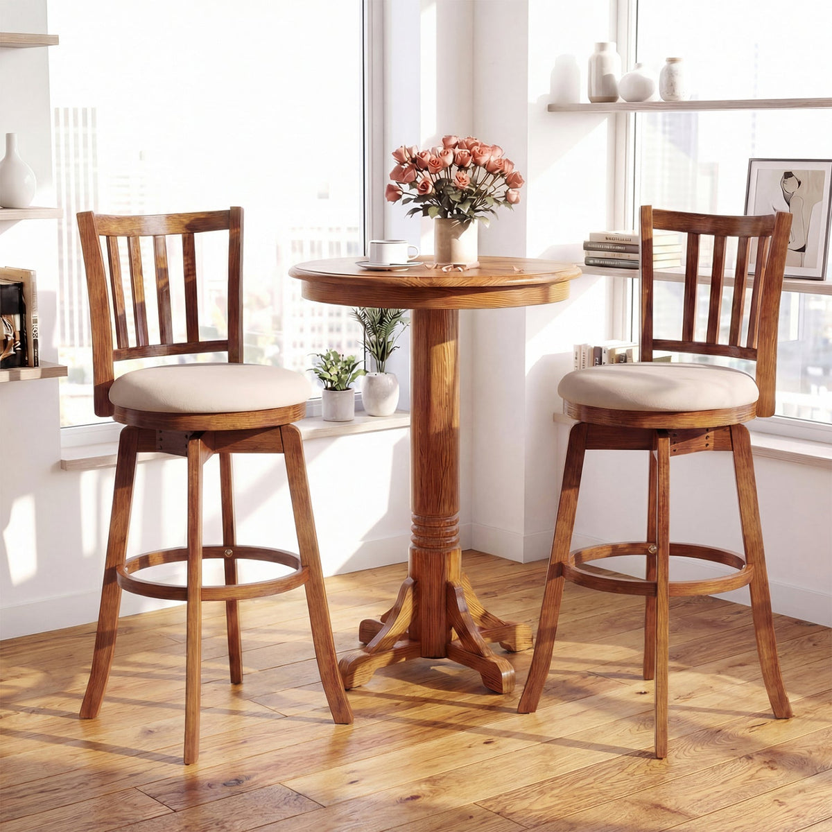 360¬∞ Rotating Counter Height Chairs Set of 4 with Backrest and Upholstered Seat