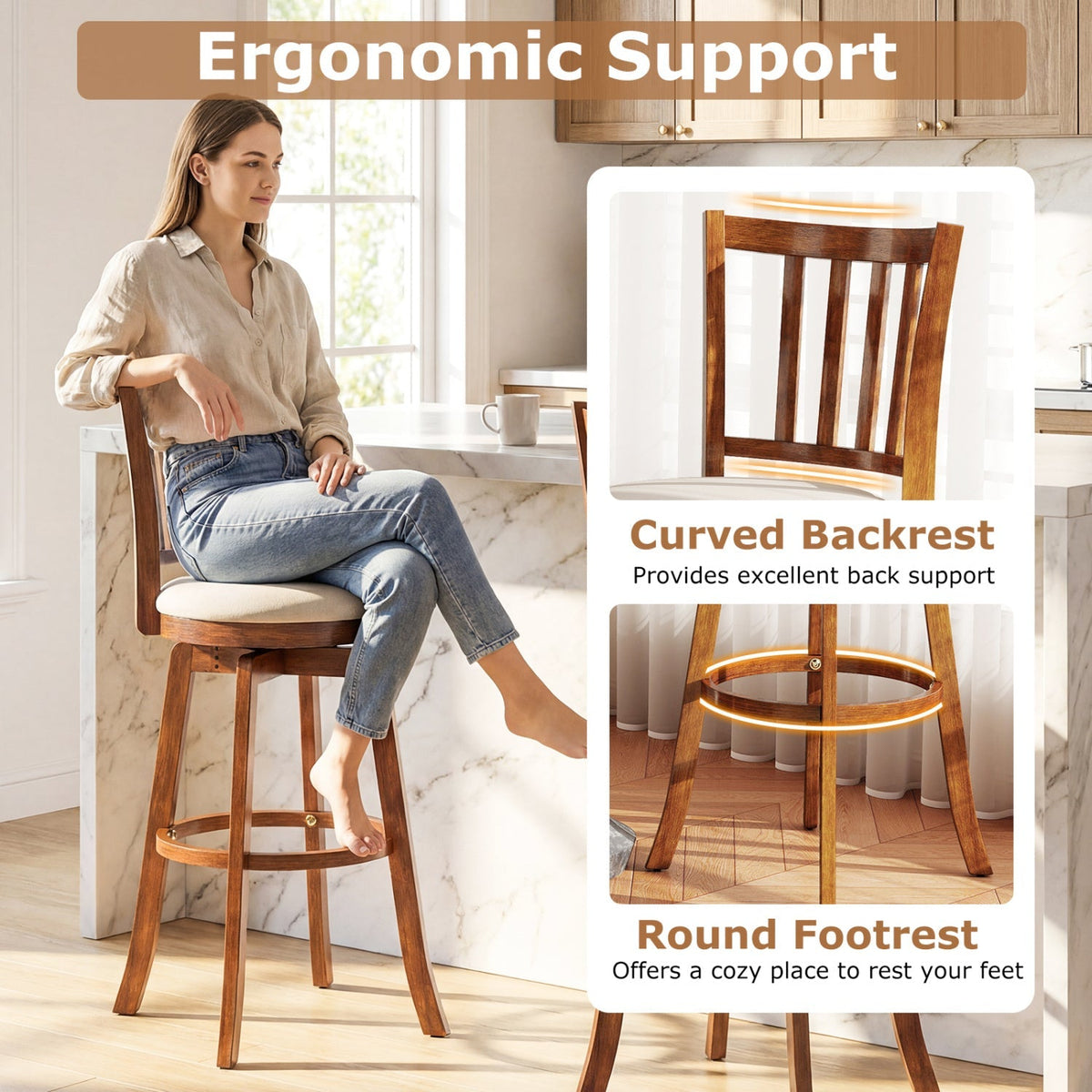 360¬∞ Rotating Counter Height Chairs Set of 4 with Backrest and Upholstered Seat