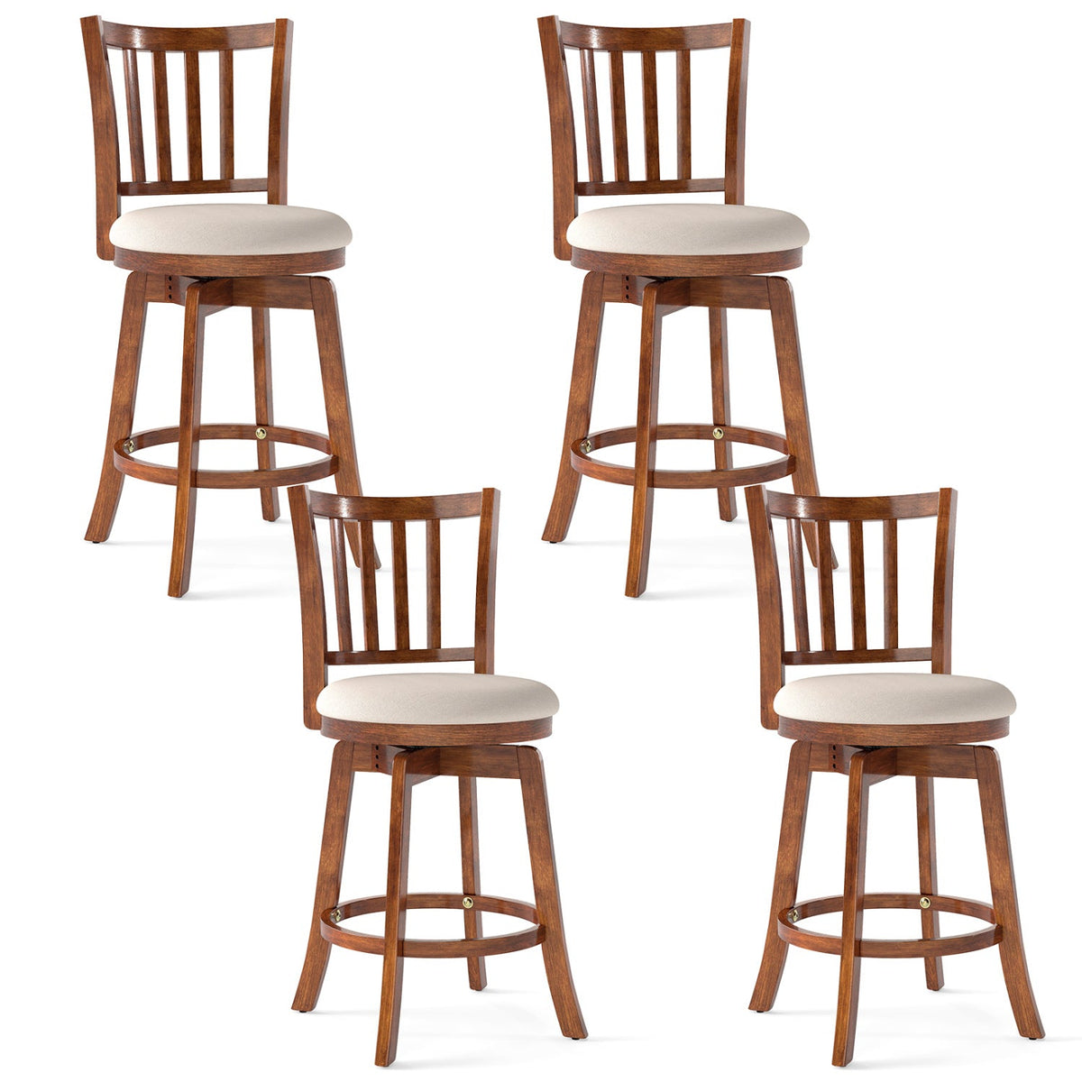 360¬∞ Rotating Counter Height Chairs Set of 4 with Backrest and Upholstered Seat