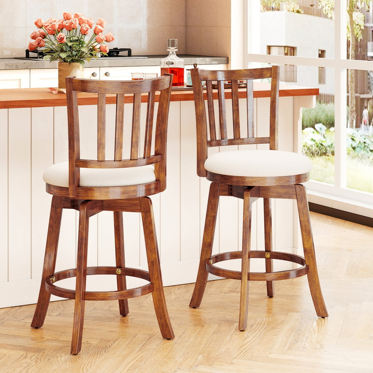 360¬∞ Rotating Counter Height Chairs Set of 4 with Backrest and Upholstered Seat