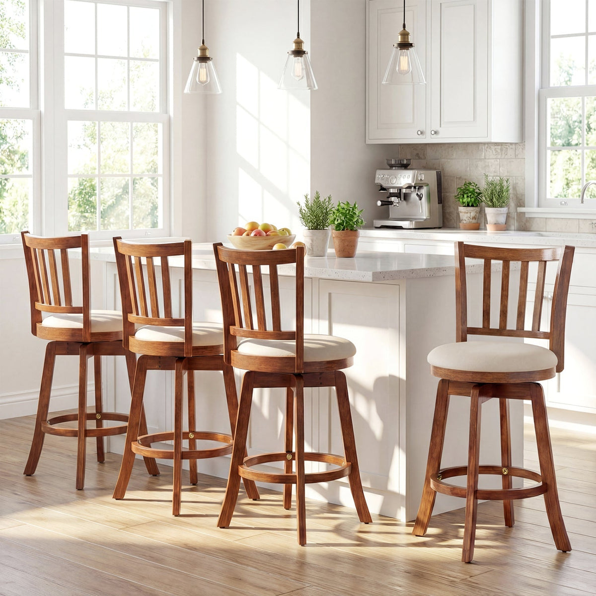 360¬∞ Rotating Counter Height Chairs Set of 4 with Backrest and Upholstered Seat