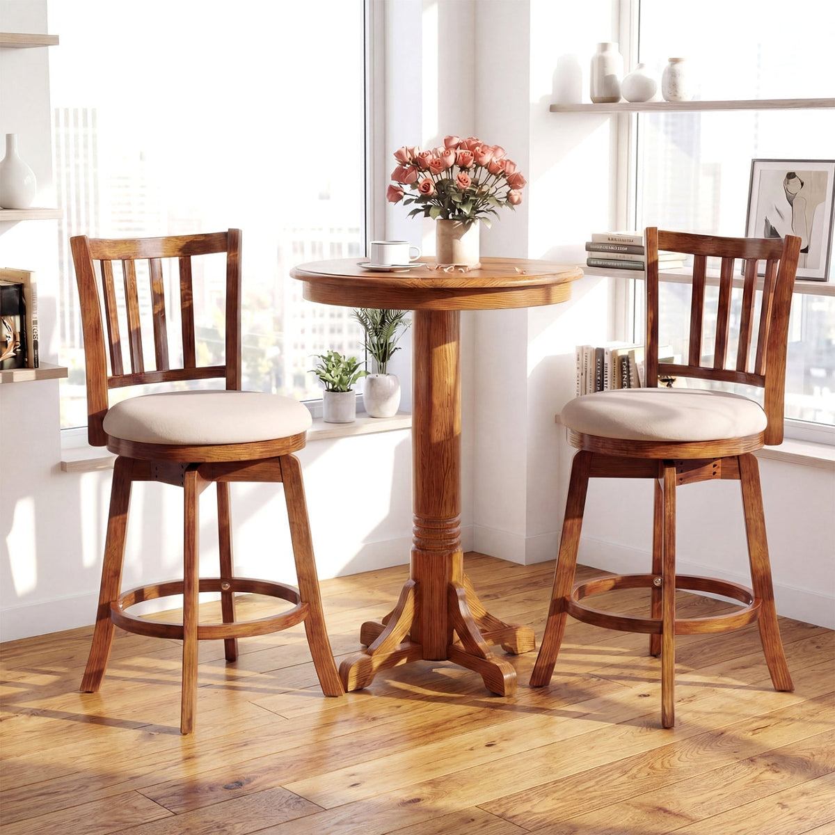 360¬∞ Rotating Counter Height Chairs Set of 4 with Backrest and Upholstered Seat