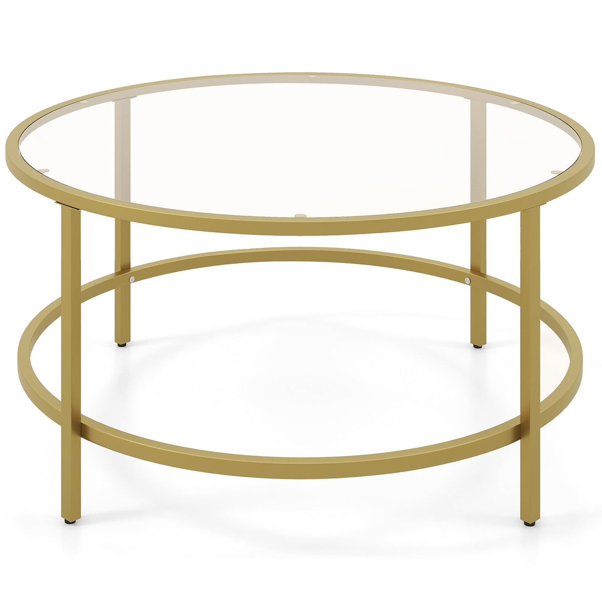 36 Inch Round Coffee Table with Tempered Glass Tabletop