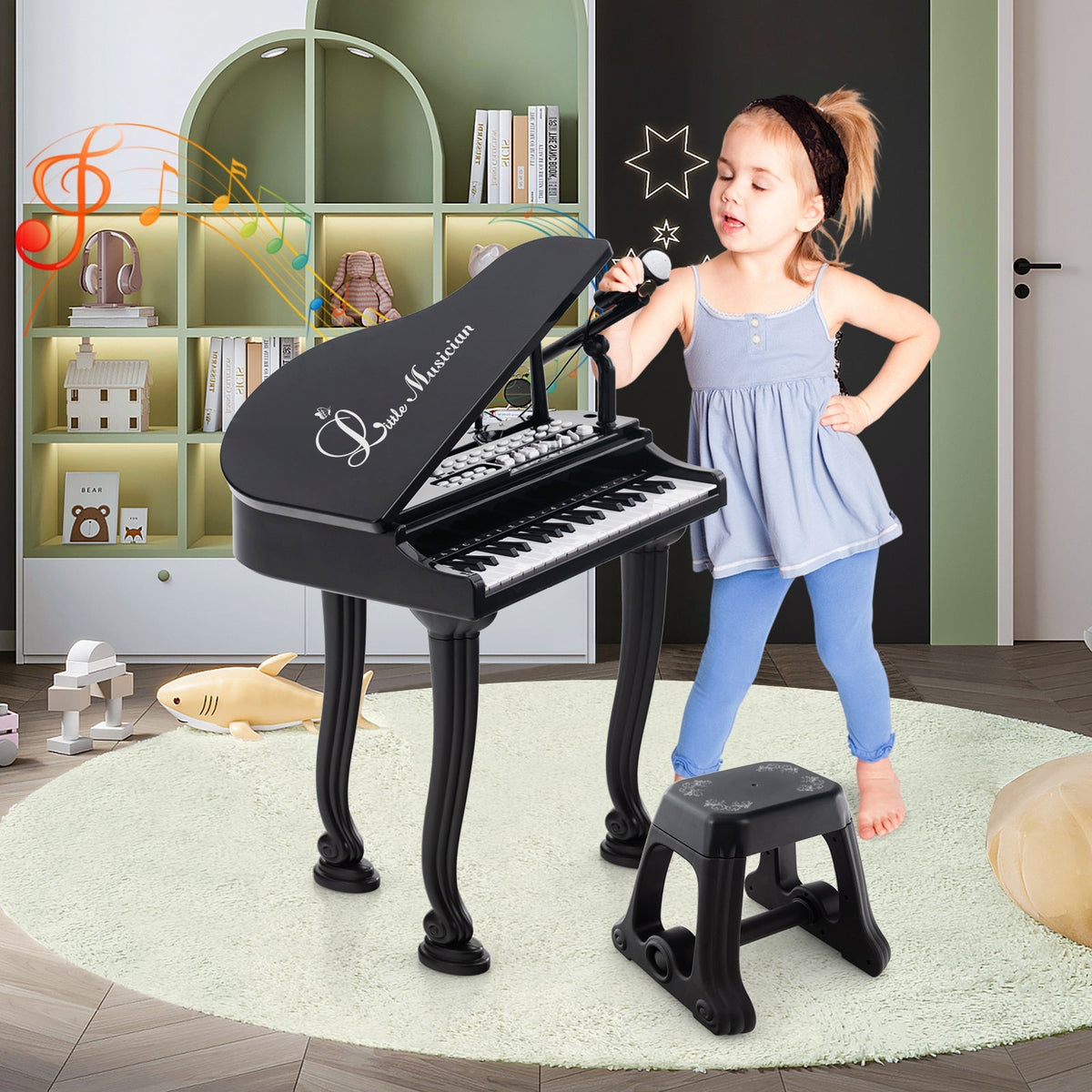 37 Keys Kids Piano Keyboard with Stool and Piano Lid
