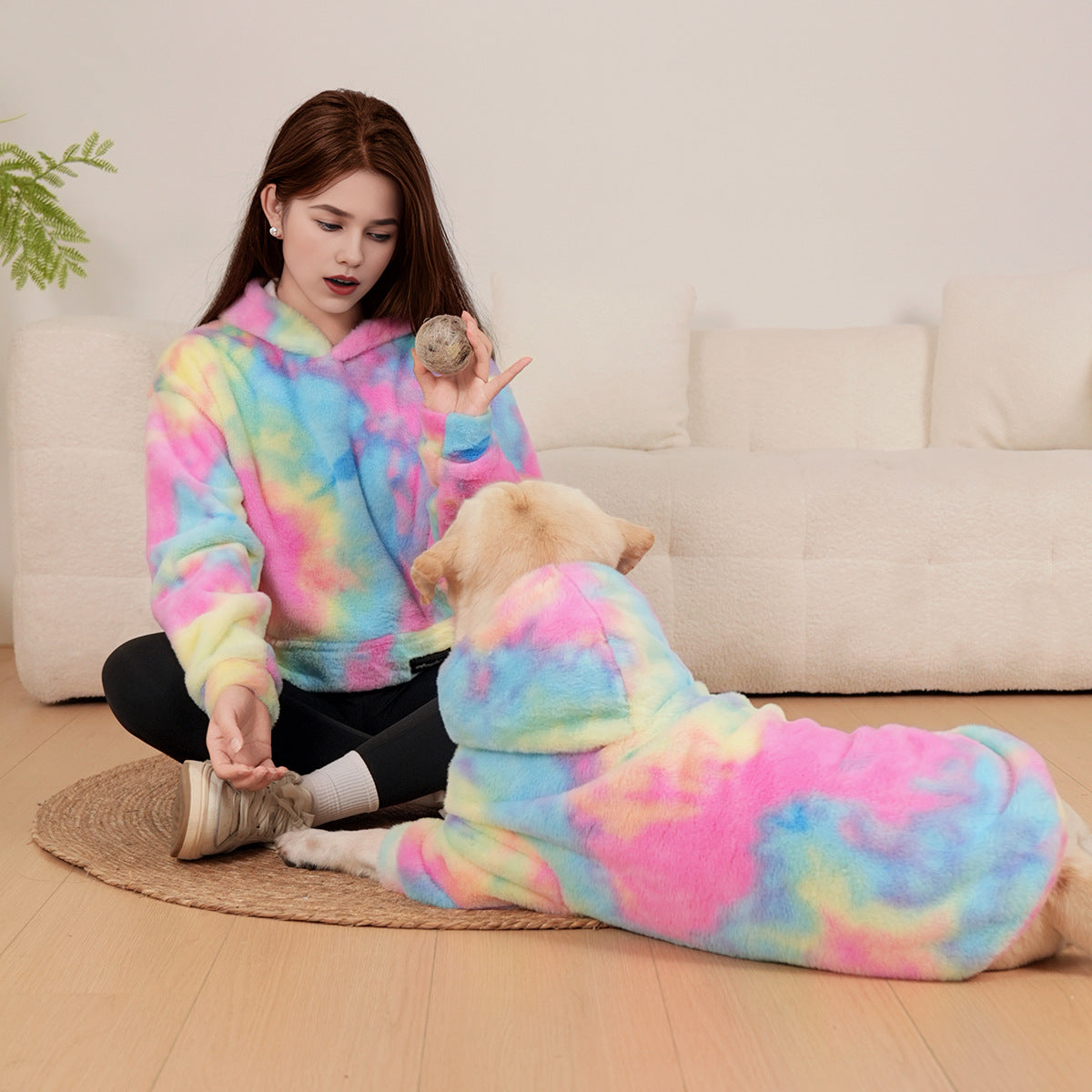 Pet Hoodie Tie Dye Rabbit Fur Rainbow-colored Dog Hoodie