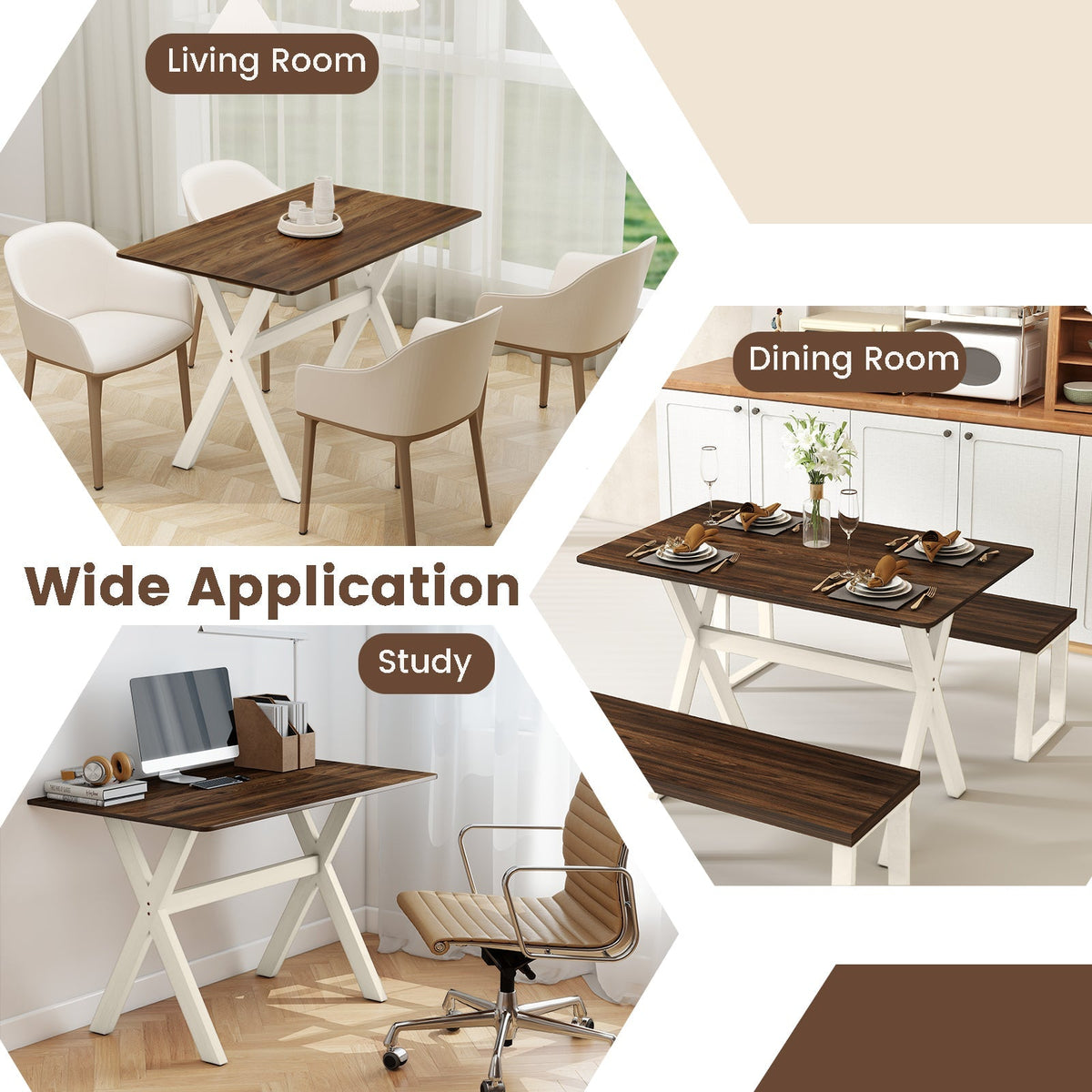 Modern Dining Table Wooden Kitchen Table with X-shaped Frame-White