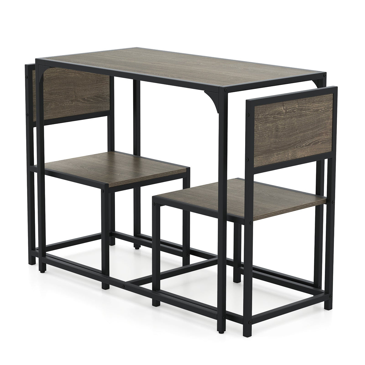 3 Pcs Dining Set Compact Table and 2 Chair with Metal Frame for for Small Space