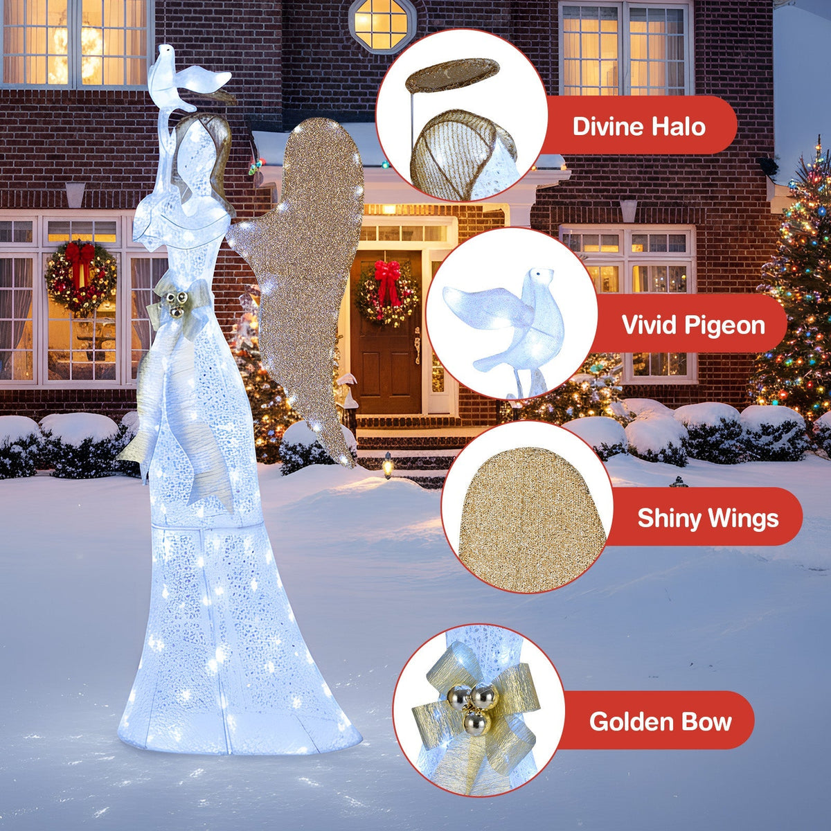 3D Lighted Angel Christmas Decoration 5.5 FT Halo Angel