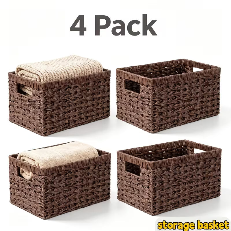 Woven Hyacinth Storage Baskets with Cut-out Handles