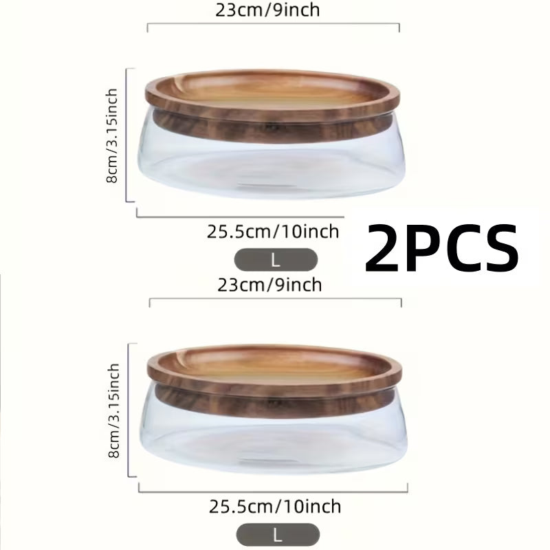 2-Piece Glass Candy Storage Box with Wooden Lid