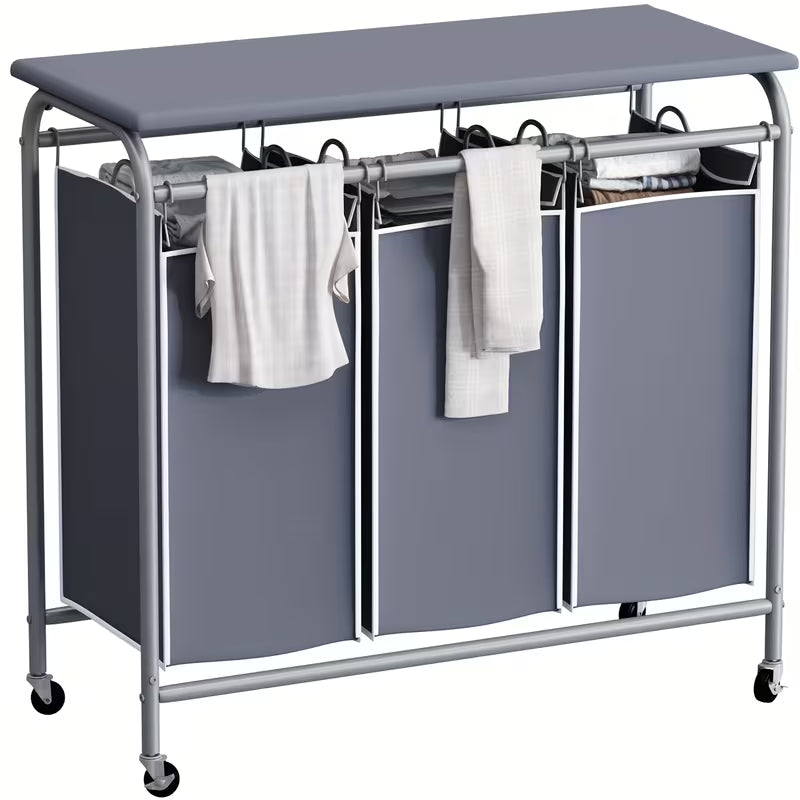 3-Bag Heavy Duty Rolling Laundry Sorter Cart with Ironing Board