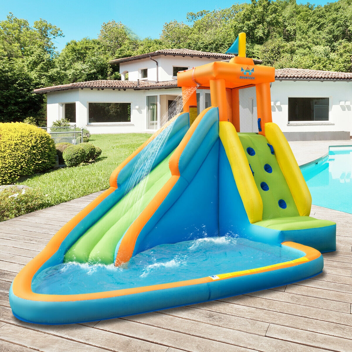 Tobogán de agua inflable con casa de rebote para niños con soplador de 740 W